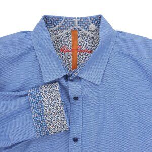 ROBERT GRAHAM Blue Micro Pattern Shirt Flip Cuff 100% Cotton Classic Fit 3XL